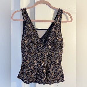 ASTR Navy and tan peplum Lace Detail